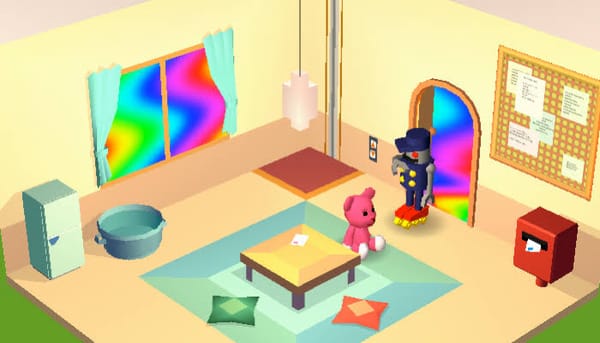 Screenshot of Momo the Bear sitting in digital apartment